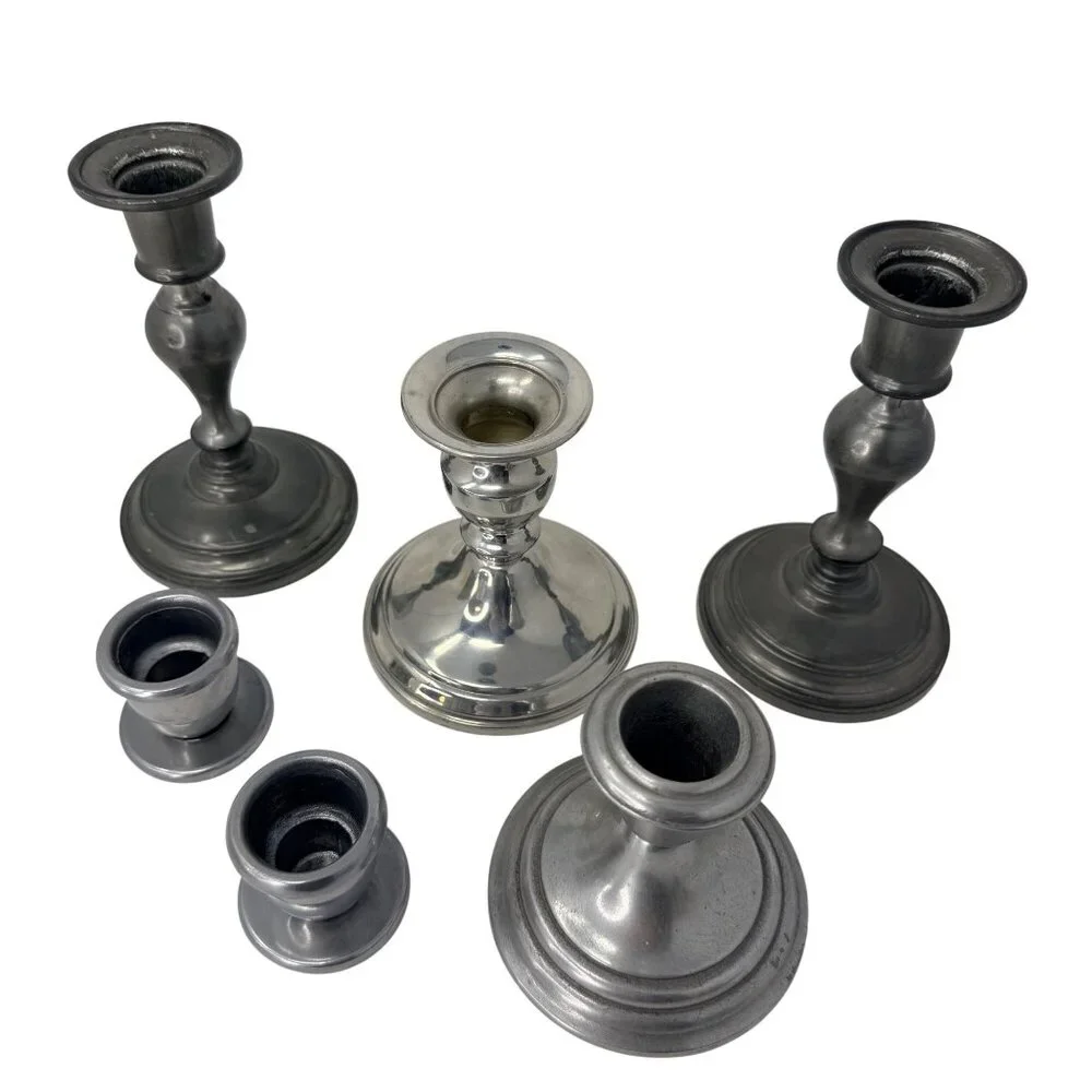 Set 6 Mismatched Vintage Pewter‎ Candlesticks Silver Vintage Candle Holders